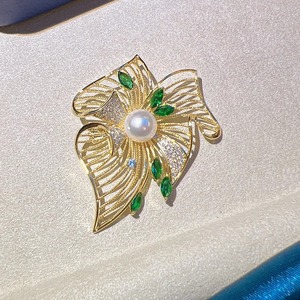 여성 패션 럭셔리 에메랄드 그린 진주 브로치 의류 액세서리 핀 쥬얼리 - Product Image 3