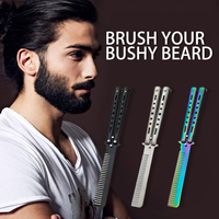 Outils de coiffure personnalisés de marque privée Peigne à barbe de poche d'entraînement en acier inoxydable Couteau papillon pliant Peigne
