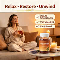 Gummies de beauté à base de plantes KSM-66 Ashwagandha et Vitamine D pour adultes : relaxation, soulagement du stress et soutien immunitaire (Marque Blanche)