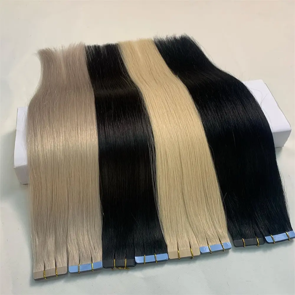 Wholesale Russian Remy Virgin Hair Tape In Extensions Double Drawn Blonde Tape In Hair Extensions Virgin Human Tape Hair