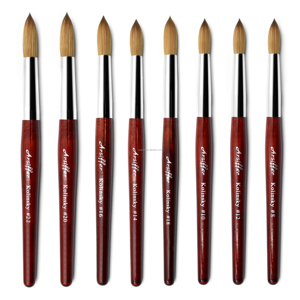 Pinceau acrylique 3D multifonctionnel Arsiffer, manche en bois rouge, forme ronde, poils 100% pur Kolinsky, personnalisé # 2- # 24 ongles en acrylique - Product Image 2