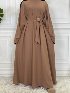 Abaya unie pour femme, style Dubaï, robe longue maxi modeste à manches larges et ceinture, tenue quotidienne musulmane islamique (6394) - Product Image 6