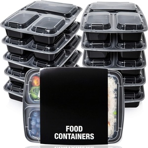 Boîte à lunch jetable en plastique PP de qualité alimentaire pour restaurant, 3 compartiments, conteneur alimentaire à emporter avec logo personnalisé - Product Image 1