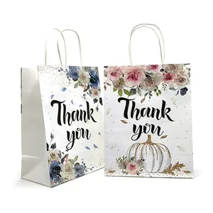 Custom slogan Thank You Gift Bags with Handle Watercolor Flower biodegradable Paper Bags