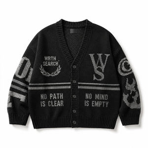 <strong>Mens</strong> Heavyweight Knitted Cardigan Sweater <strong>V</strong> <strong>Neck</strong> Archive Graphic Button up Oversized Streetwear Knitted <strong>Jumper</strong> Outerwear - Product Image 1