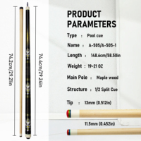Tongkat Biliar Maple Kelas Atas 12.5mm Ujung Pelangi dengan Sambungan Uni-loc Tongkat Biliar Motif Unik