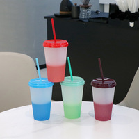 700ml 24oz Farbwechselnder PP-Kunststoff-Trinkbecher mit Glitzerdeckel, kälteaktiviert, temperaturreaktiv, BPA-frei, wiederverwendbar, mattiert