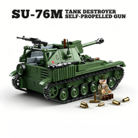 Sovyet SU-76M Tank Destroyer Kendinden Tahrikli Silah İkinci Dünya Savaşı Askeri Kamyon Asker ABS Plastik Yapım Oyuncağı DIY Yapım Blokları