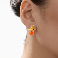 Boucles d'oreilles clous géométriques QX personnalisées OEM en argent sterling 925 plaqué or 18 carats avec zircon cubique orange, bijoux fins pour femmes, vente en gros