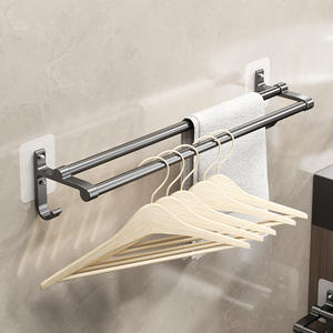 <span class=keywords><strong>Portasciugamani</strong></span> da bagno a canna singola e doppia da parete da bagno con supporto in alluminio con gancio adesivo magico - Product Image 3