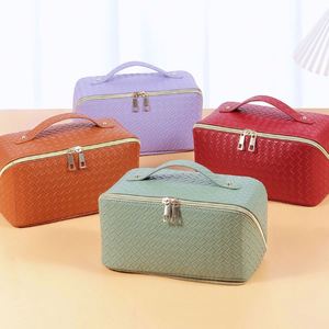 Custom Large Capacity Travel Cosmetic Bag-Waterproof Polyester Zipper <b>Makeup</b> Organizer with Handle & Dividers for Lady - Product Image 2