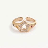 Bague ouverte en laiton électroplaqué, design étoile creuse, luxe léger, pour usage quotidien, pour femmes, fabrication OEM, vente en gros de bijoux