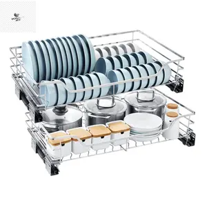 Commercial Kitchen Stainless Steel Multifunctional Cabinets Four-sided Pull Basket Kitchen Stainless Steel Drawer Basket