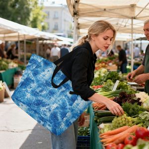 Wholesale Blue Shibori Print Polyester Canvas Tote 32L Double Handle Eco-Friendly <b>Beach</b> Summer <b>Bag</b> - Product Image 5