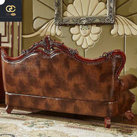 Housse de canapé en cuir gravé de luxe de style européen de haute qualité pour ensemble de salon de villa - Canapé traditionnel en bois massif