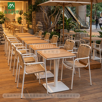 Ensemble de table et chaises de salle à manger en aluminium moderne pour l'extérieur, empilables, pour hôtel, café, hôtellerie