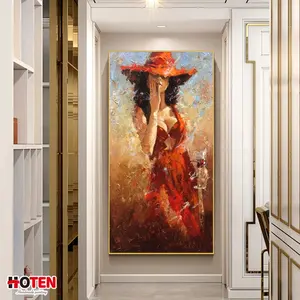 Pure Handgeschilderde Hotel Opknoping Schilderen Schoonheid Figuur Rode Wijn Decoratieve Schilderkunst Rode Hoogwaardige Olieverf