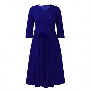 Vestido Vintage OL para Mujer Nuo, Otoño, Color Sólido, Elegante, Largo hasta el Suelo, Plisado, Chifón, Spandex, Talla Grande XL, Pedido por Encargo - Product Image 1