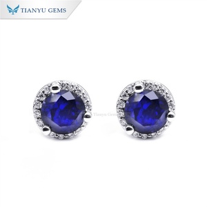 Tianyu Gems 14K oro azul zafiro pendientes personalizados joyería de gama alta oro blanco Real zafiro tornillo trasero pendientes Stud - Product Image 2
