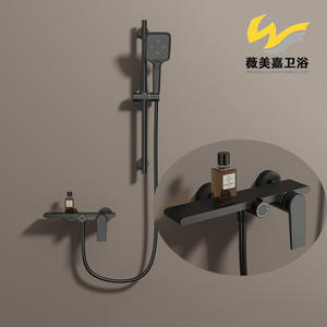 Robinet de baignoire mural exclusif transfrontalier, tout en cuivre, double vitesse, avec douchette supérieure, noyau en céramique, gris anthracite, eau chaude et froide - Product Image 6