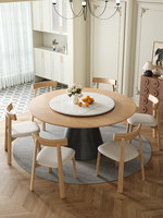 Retro-Stil Massivholz-Esstisch mit Runder Lazy Susan, Geeignet für Esszimmer zu Hause, Hotels und Villen