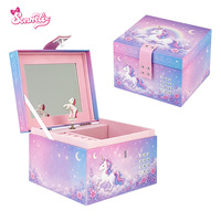 Caja Musical con Candado de Unicornio - Caja Musical Electrónica con Unicornio Giratorio, Hebilla de Cuero PU, Caja del Tesoro para Niños
