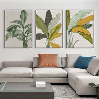 Peinture à l'huile de feuille de plantain vert 3D peinte à la main sur toile pour décor de salon peinture murale de feuille colorée abstraite moderne