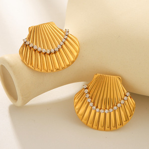 Pendientes de Acero Inoxidable con Baño de Oro de 18K, Serie Océano, con Incrustaciones de Zirconia, Hipoalergénicos para Mujer, Venta al Por Mayor - Product Image 6