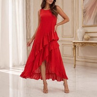 Robe d'été 2026 sans manches, débardeur élégant et décontracté pour femme, avec volants irréguliers, grandes tailles