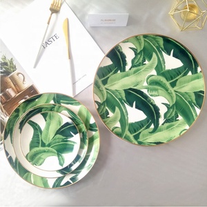 Juego de utensilios de cocina de porcelana, platos de porcelana con diseño de hojas de palma, vajilla de cerámica, venta al por mayor - Product Image 3
