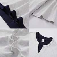 AMCLEVER Grosir Kaos Katun 100% 200GSM Pria Wanita Warna Blok Berlapis Longgar Custom Logo Pesanan Massal untuk Pakaian Tim Kasual