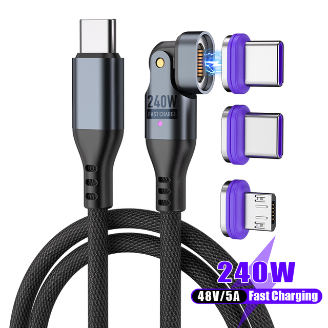 PD240W Flat Insert Magnetic 16Pin Fast Charge Cable Type C to Type C Usb 3 in 1 Cable