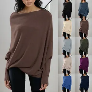 Suéter holgado con hombros descubiertos para mujer, suéter holgado de manga larga, Tops para otoño, suéteres tipo túnica de punto de estilo informal - Product Image 1