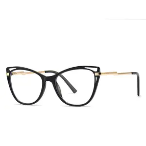 2024 Retro Luxury Tr90 Anti Blue Light Women Spring Hinge Big Cat Eye Clear Glasses Optical Frames