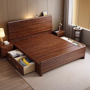 Modern Minimalist Solid Wood Bed 1.8m Storage Double Bed Rosewood Master Bedroom Furniture - Product Image 3