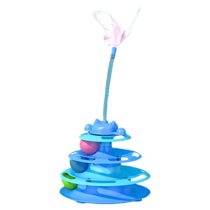 Juguete para gatos de tres niveles con pista giratoria de bolas y plumas para estimular el aburrimiento y el juego interactivo. - Product Image 5