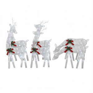 Décorations de Noël en forme de rennes en maille blanche, 6 pièces, éclairage blanc froid, décoration extérieure pour les fêtes, style traditionnel - Product Image 1