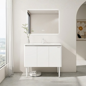 Extremely simple stainless steel ceramic integrated basin intelligent <b>mirror</b> floor standing bathroom cabinet - Product Image 2