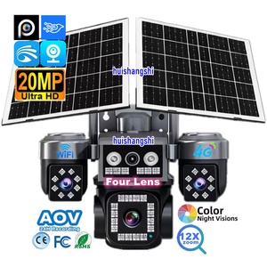 Huishangshi 20MP <b>Wireless</b> Solar Powered Surveillance CCTV <b>Security</b> <b>Camera</b> HiEasy AOV 4Lens Outdoor 4G Sim Card CCTV Solar <b>Camera</b> - Product Image 1
