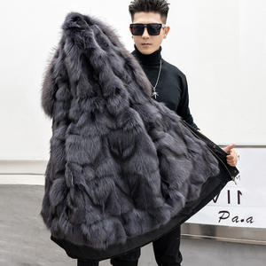 Abrigo de piel de zorro con capucha para hombre, <span class=keywords><strong>Parka</strong></span> de piel de lujo negra - Product Image 3