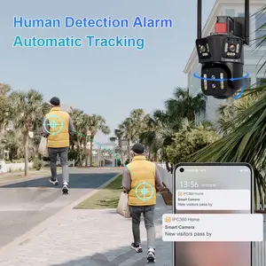 Câmera de segurança com zoom óptico 8K para uso externo, câmera de segurança com três telas e quatro lentes, Cctv, áudio Ptz, com segurança, 10X