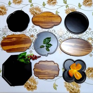 Ensemble de plateaux de service en bois de style japonais, ronds, octogonaux, en forme de nuage, pour hôtel, café, thé, usage domestique, couleur unie, surface dessinée à la main - Product Image 3