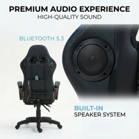 Chaise de jeu professionnelle pour esports, massage à 7 points, lumières LED RVB, dossier en cuir ergonomique inclinable, vérin à gaz à 3 niveaux, 360°