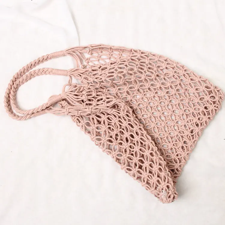 Ins Phong Cách Bãi Biển Túi của phụ nữ mùa hè rỗng lưới dệt Túi rơm Túi kỳ nghỉ handmade bông dây lớn lưới túi xách