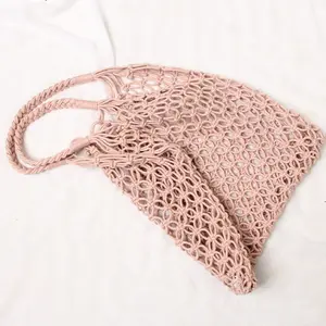 Bolso de playa estilo Ins para mujer, bolso tejido de malla hueca de verano, bolso de paja, cuerda de algodón hecha a mano para vacaciones, bolsos de malla grande