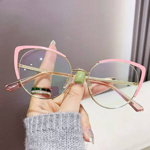 กรอบแว่นตาโลหะตาแมว2024กรอบแว่นสายตาสีฟ้าป้องกันแสงแว่นตา<span class=keywords><strong>ค</strong></span>อมพิวเตอร์กรอบแว่นตาสแตนเลสออกแบบโลโก้ได้ตามต้องการ - Product Image 2