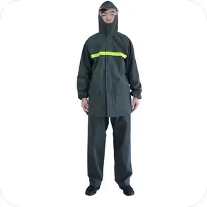 Wholesale Customizable PVC 0.45mm waterproof for heavy duty reflective green raincoat for man