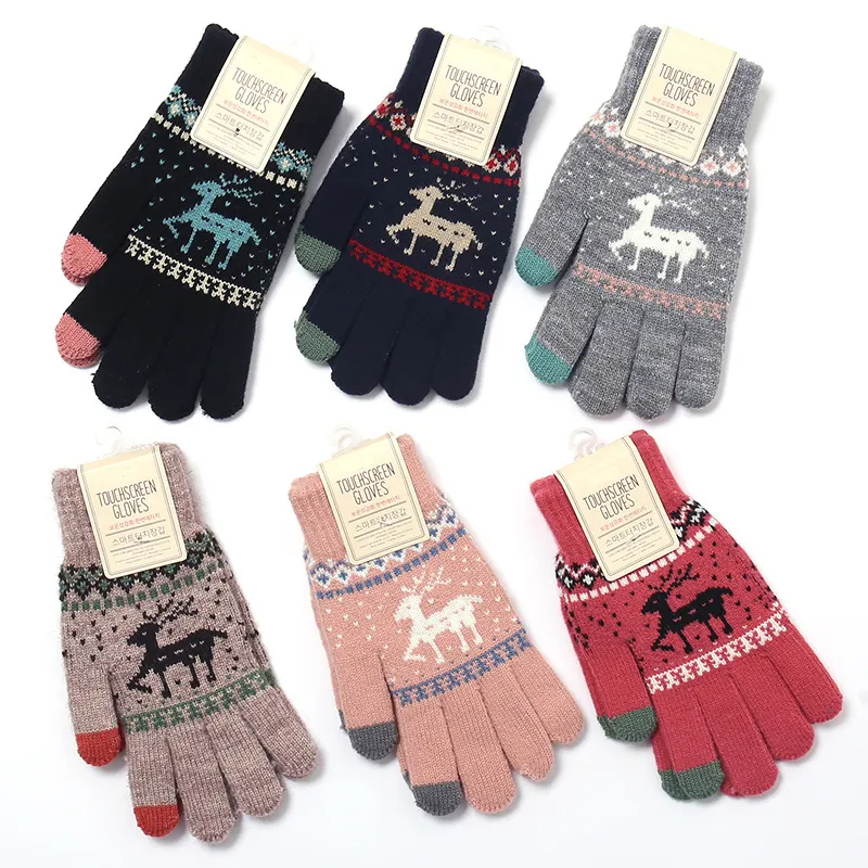 Anpassen Weihnachts geschenk Touchscreen Winter Strick handschuhe Fleece gefüttert Jacquard Unisex Acryl handschuhe Fäustlinge