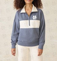 Sweater Wanita Fleece Lembut Model Quarter Zip Warna Blok OEM, Bordir Kustom Polos Bergaris, Pakaian Aktif