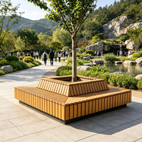 Banc d'extérieur personnalisé en bois massif avec cadre carré en métal et jardinière intégrée pour aménagement paysager de parc